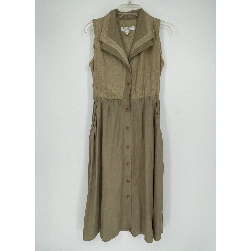 Petite Sophisticate Women's Vintage Brown Sleeveless Button Front Dress Size 2